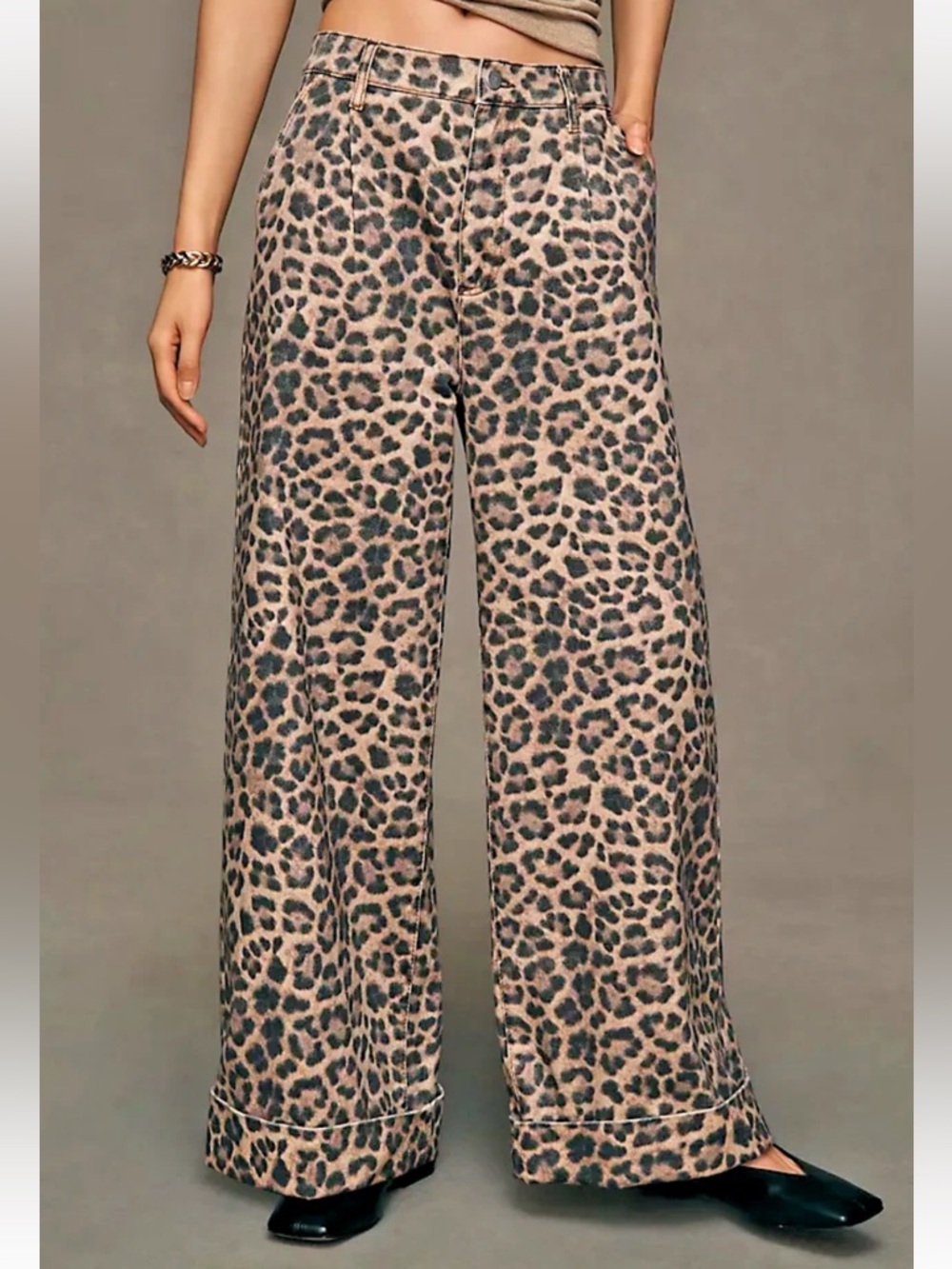 Pilcro Leopard Print Wide Leg Pants Size 26 Anthropology Statement Animal Print